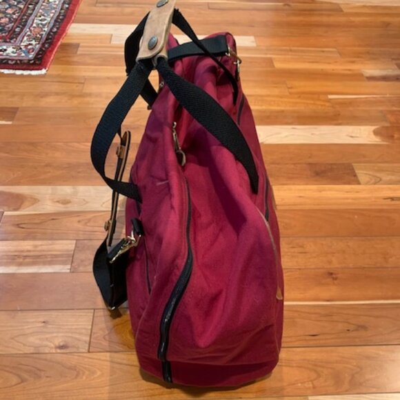 Vintage LL Bean Freeport Maine Maroon Leather / Canvas Travel Bag - Picture 4 of 11